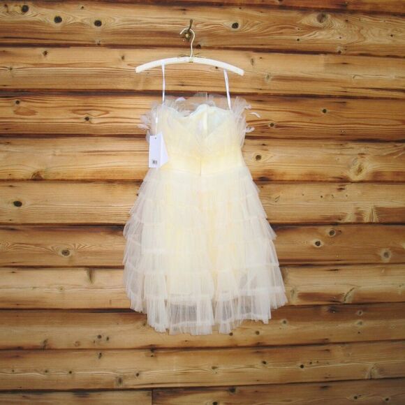 Mac Duggal 20259 MAC DUGGAL  Beige Feathered Strapless Tulle Fit and Flare Dress - Picture 14 of 16